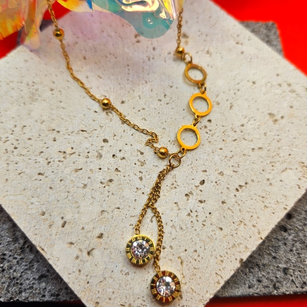 Gold Roman Numeral Dial Charm Necklace Gold Stainless Steel Pendant NEW